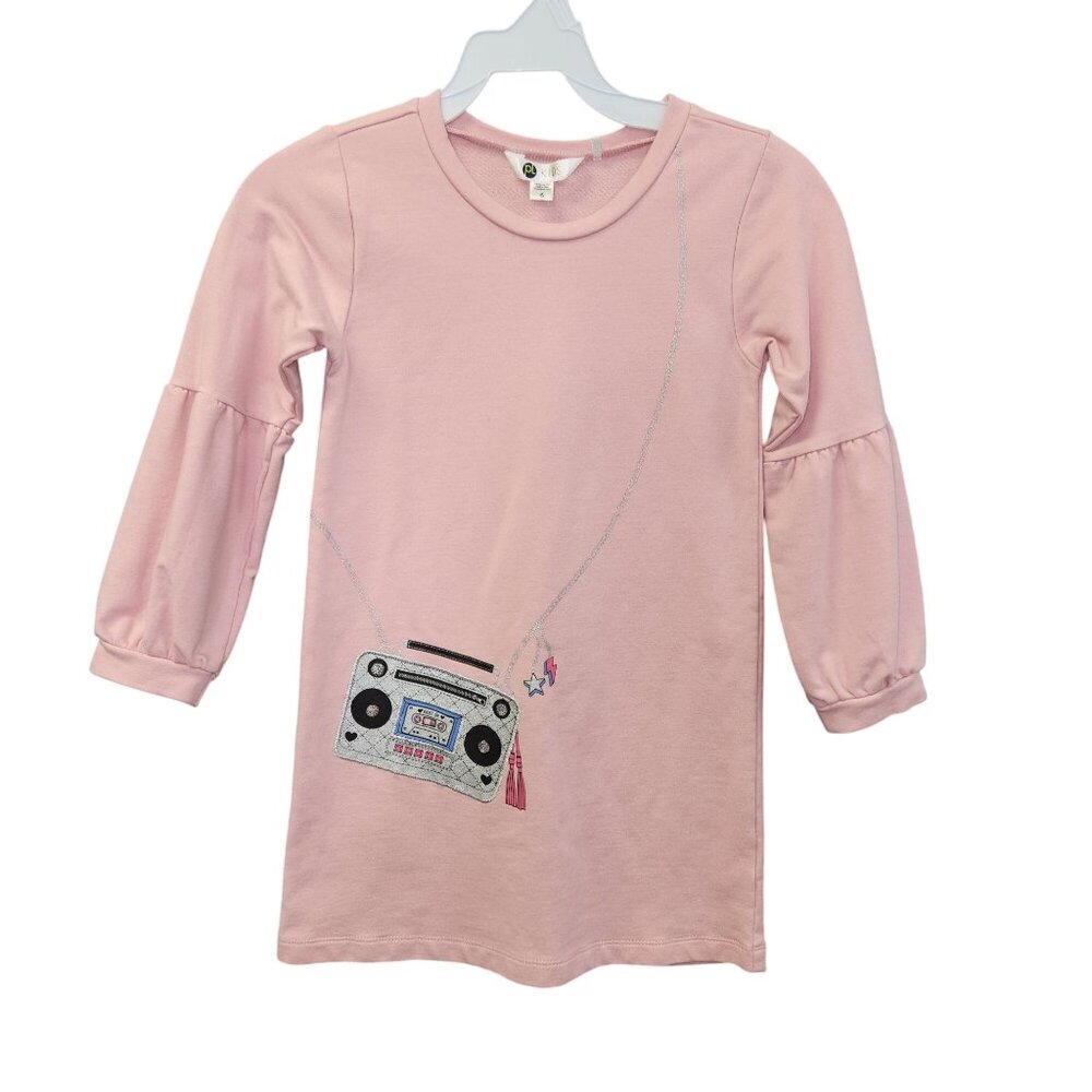 Pink PL Kids Girls 6 Long Sleeve Dress W/Boombox Graphic & Puff Sleeves 3666